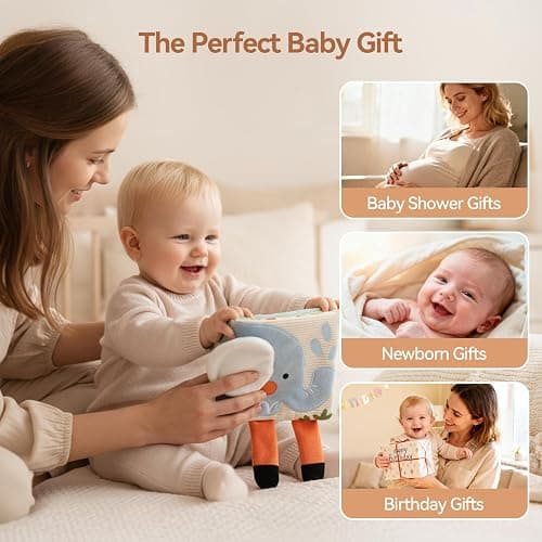 Macabaka Montessori Soft Baby Book - Sensory Book for Babies 0-12 Months with Crinkle Paper, Touch & Feel Textures, Baby Safe Mirror & Teether. Educational Infant Toys for Tummy Time, Newborn thumbnail 9