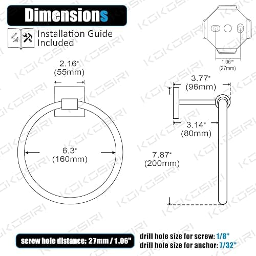 KOKOSIRI Towel Ring Matte Black Bath Towel Hanger Bathroom Hardware Hand Towels Holder Rack Wall Mounted Stainless Steel, B3010BK - Matte Black - 1 Pack thumbnail 2