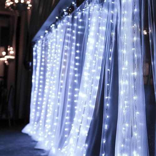 Dazzle Bright 300 LED Curtain String Lights, Christmas Fairy Lights for Bedroom with 8 Lighting Modes, Connectable Waterproof Window Lights Party Wedding Garden Wall Decor, White thumbnail 7