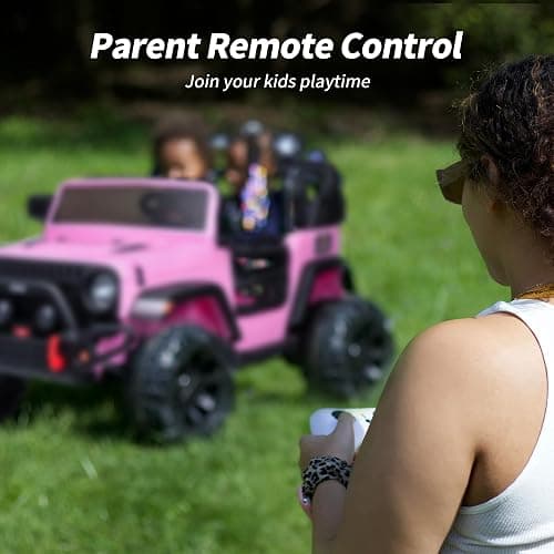 Hikiddo 2 Seater Ride on Toy Car for Kids, 24V 4WD Ride-on Truck Kids Electric Car with Remote Control, 4x200W Motors - Light Pink thumbnail 5