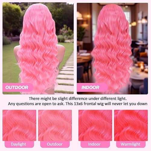 GHYK Pink 13x6 Lace Front Wigs Human Hair 200 Density HD Wear and Go Glueless Body Wave Lace Front Wigs Human Hair Pre Plucked Pre Cut Frontal Body Wave Wig for Women 30 Inch thumbnail 5