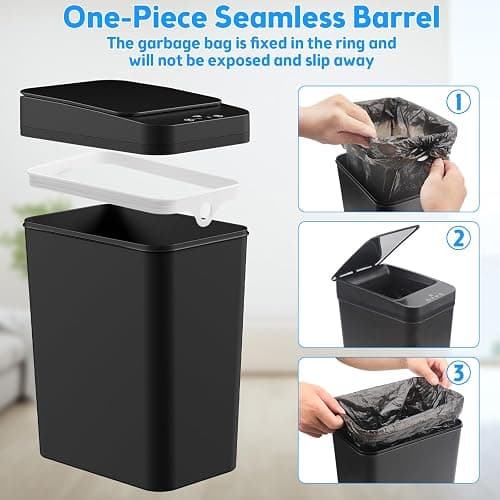 Bathroom Trash Can with Lid, KOEYLE 2 Pack 2.2 Gallon Automatic Touchless Garbage Can, Small Motion Sensor Smart Trash Can, Slim Waterproof Trash Bin for Bedroom, Bathroom, Office, Living Room (Black) thumbnail 7