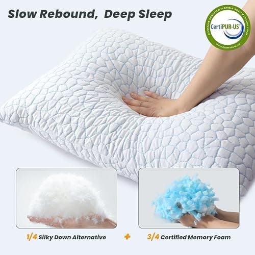 MUXHOMO Memory Foam Pillows Queen Size Set of 4, Cooling Adjustable Shredded with Breathable Cover, Supportive for Side, Back & Stomach Sleepers, White, 20 x 30 Inches thumbnail 3