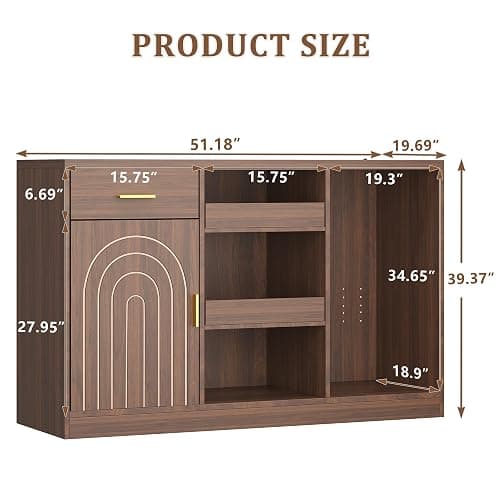Snack Bar Cabinet with Mini Fridge Space, Mini Fridge Cabinet with Storage, Coffee Bar Cabinet with Drawer, Power Outlets, Snack Organizer with LED Lights for Home, Movie Room, Game Room (Walnut) thumbnail 2