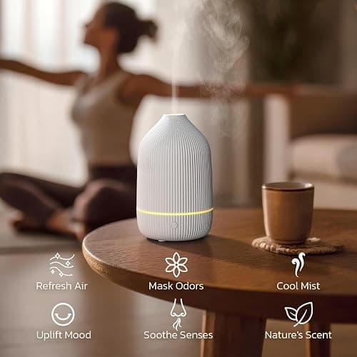 SALUBRITO Essential Oil Diffuser, 100ml Ultrasonic Aroma Diffuser for Essential Oil with Auto Shut-Off, 7 Colour LED Lights, Cool Mist Humidifier for Home, Office, Bedroom, White thumbnail 6