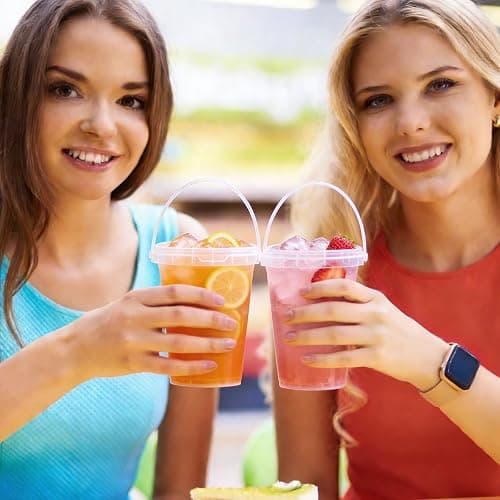 34oz 15pack Plastic Cups with Lids and Straws, Jumbo Disposable Drink Cups with Lids, Perfect for Lemonade, Iced Coffee & Fruit Drinks at Summer Parties, Beach Picnics & Poolside thumbnail 2
