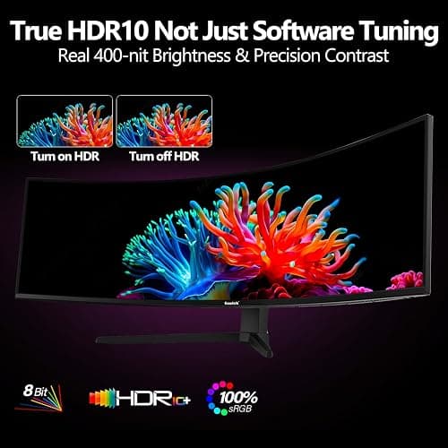 Gawfolk 49 Inch Curved Gaming Monitor,1500R PC Screen 120hz DQHD 5120x1440, Computer Screen for Home Office Business, DP, HDMI, Support Wall Mount 100x100mm thumbnail 3