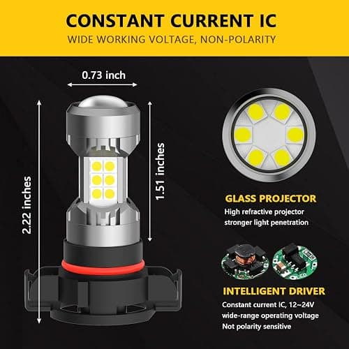 PHINLION 2504 PSX24W 12276 LED Fog Light Bulbs, 3200 Lumens Super Bright, 6000K Xenon White, 3030 30 SMD Chips, DRL Replacement Lamps for Cars, Trucks, SUVs thumbnail 4