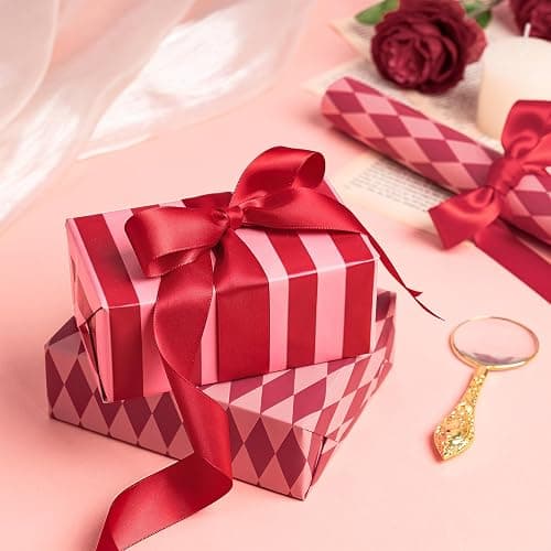 RUSPEPA Reversible Wrapping Paper Roll for Girls, Mini Roll, Red and Pink Stripes and Diamond Pattern, Holiday Gift Wrap for Christmas, Valentine's Day, Merry Market Gifts, 17 Inches x 16.4 Feet thumbnail 5