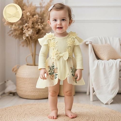 Baby Girl Fall Winter Clothes Long Sleeve Romper Dress + Socks + Headband Newborn Infant Cute Casual Outfits thumbnail 6