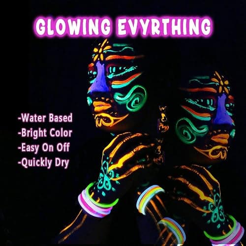 Depvision Glow in the Dark UV Face and Body Paint 6*10ml Neon Blacklight 0.34oz Reactive Fluorescent for Christmas Halloween Party Non-toxic thumbnail 2