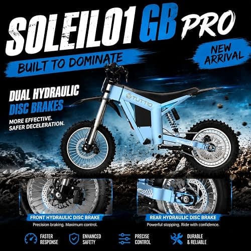 Tuttio Soleil01 GB PRO Electric Dirt Bike for Teens & Adults 45MPH 75Miles | 3360W Electric Motorcycle, 54.6V 27Ah Battery Ebike, Full Hydraulic Brakes and Suspensions Mountain Off-Road E Dirt Bike thumbnail 7