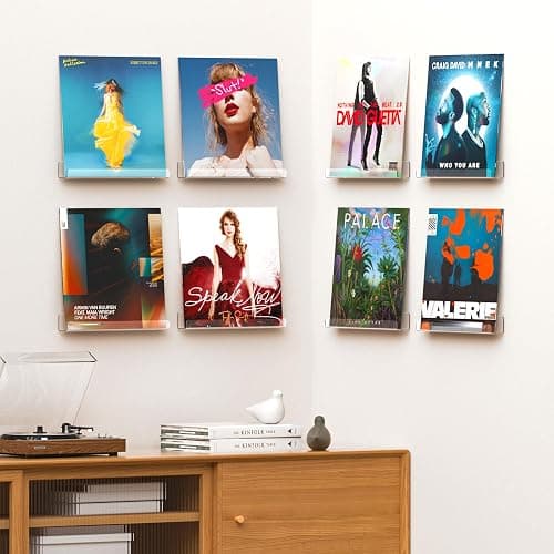 upsimples 4 Pack Vinyl Record Wall Mount Shelves, 12" Vinyl Holder for Album Record Storage & Display, Clear Acrylic Floating Shelves for Wall Decor, Kids Bookshelf, Magazine Rack, Picture Ledge thumbnail 7