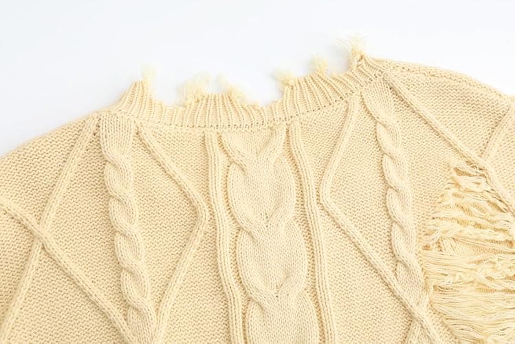 GABERLY Oversized Distressed Cable Knit Sweater Pullover with Frayed Edges Vintage Style Fall Winter Knitwear for Women thumbnail 4