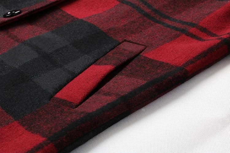 chouyatou Men's Casual Notched Collar Plaid Single Breasted Wool Blend Formal Trench Top Coat thumbnail 5