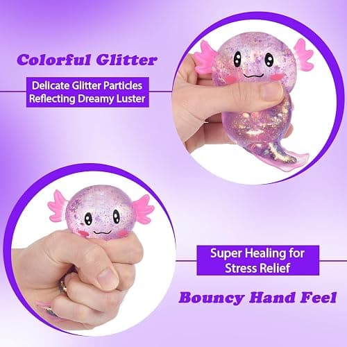 Axolotl Squishy Stress Ball, Soft TPR Slow Rising Squeeze Toy, Cute Axolotl Fidget Toy for Stress Relief, Anxiety Calming Sensory Toy for Kids Adults(Purple Long Tail Axolotl) thumbnail 4