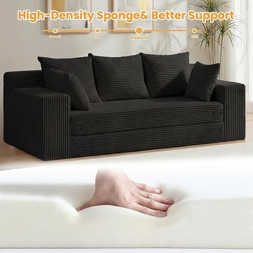 Winzoo Convertible Sofa Bed, Pull Out 3 Seater Sleeper Sofa, 70" Black Boneless Couch Fold Out Floor Couch with 5 Pillows for Living Room Bedroom Lounge Small Space thumbnail 5