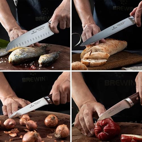 Brewin CHEFILOSOPHI Japanese Chef Knife Set 5 PCS with Elegant Red Pakkawood Handle Ergonomic Design,Professional Ultra Sharp Kitchen Knives for Cooking High Carbon Stainless Steel thumbnail 6