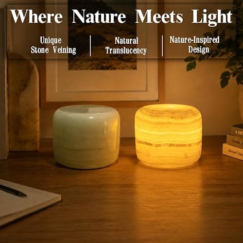 Marmor Marble Lamp Table Lamp Unique Lamp Type-C 3 Way Bedside Lamp Ambient Lighting for Bedroom Night Stands Night Light Decorative LED Warm Ambient Portable Lamp for Rechargeable (Eastern Jade Glow) thumbnail 7