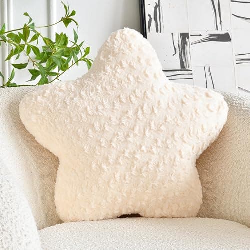 ZCNYCLAM Star Pillow, 14.9" Star Shaped Plush Pillow for Couch Bed Sofa, Cute Decorative Throw Pillows with Soft Faux Fur Room Decor for Bedroom Living Room (Beige) - Image 1