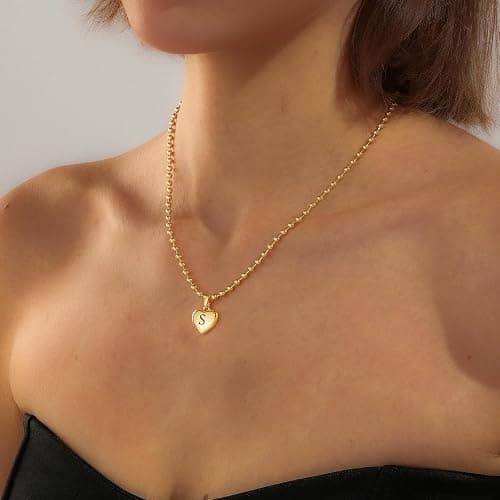 KISSCLOUD Heart Initial Necklaces for Women 14K Gold Silver Dainty Letter Charm Necklace Cute Bubble Personalized Name Pendant Ball Chain Necklace Non Tarnish Trendy Jewelry Gift thumbnail 3