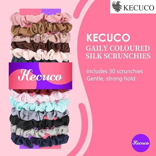 KECUCO 30Pcs Small Silk Satin Hair Scrunchies, Hair Ties for Women Girls Hair Accessories Gift (Multicolor A) thumbnail 2
