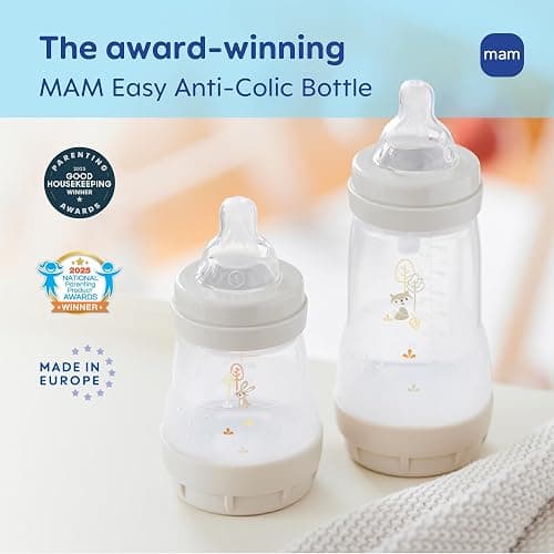 MAM 4.5oz Easy Start Anti-Colic+ Wide Neck Vented Baby Bottle, Extra Slow Flow Breastfeeding-Like Silicone Nipple, Reduces Colic, Gas & Reflux, Easy Clean, BPA Free, 0+ Months, Made in Europe, Boy thumbnail 6