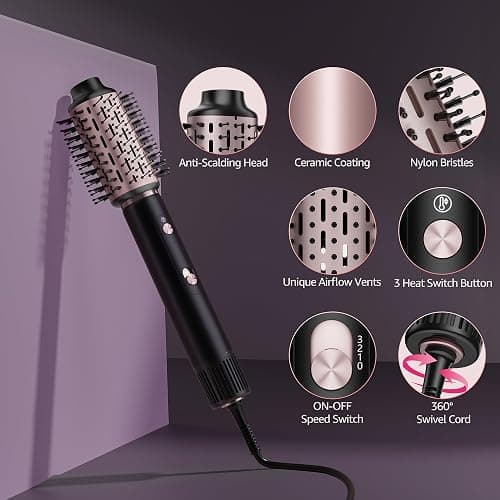 SKIMI 110,000 RPM Brushless Motor Hair Dryer Brush - 5 Muti-Styler for Fast Drying, Curling, Volumizing & Straightening | High-Speed Hot Air Brush for All Hair Types (Black & Pink) thumbnail 4