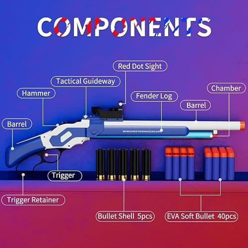 Soft Bullet Lever Bolt Action Toy Gun Shell Ejecting Pump Shotgun Big Revolver Pistol Perfect Prop Cowboy Sniper Rifle Foam Dart Blaster Models Blue Boys 6 7 8 9 10 11 12 Year Old Cool Shooting Games thumbnail 3
