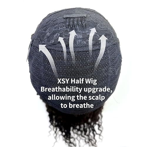 XSY Half Wig Human Hair Deep Wave 20 Inch Curly Human Hair Half Wig Drawstring Glueless Wear Go Half Wigs for Black Women 3 In 1 Seamles Flip Over Beginner Friendly 180% Density Natural Black Colour thumbnail 4
