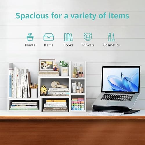 NUTIKAS Desk Shelves Desktop Orgnizer Shlef - White Office Organization for Top of Desk Organizers and Accessories Corner Bookshelf Table Top Shelving Small Hutch Decorations for Women Office thumbnail 4