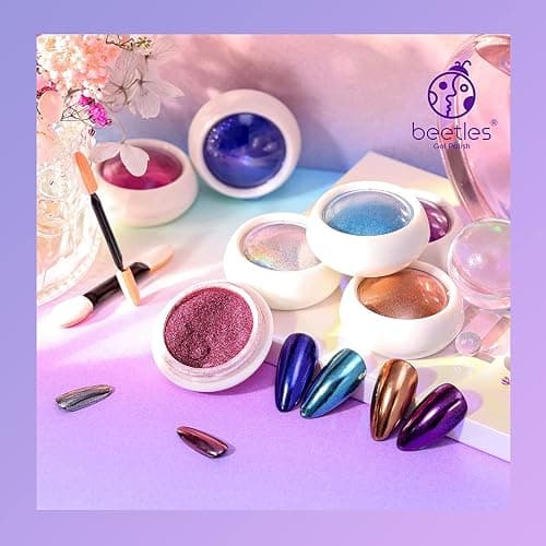 Beetles Chrome Nail Powder Mirror Effect Holographic Aurora Iridescent Pearlescent Manicure Art Decoration Glitter, 8 Colors 1g or 0.5g/Jar DIY Nail Art - A-Sliver Set thumbnail 6