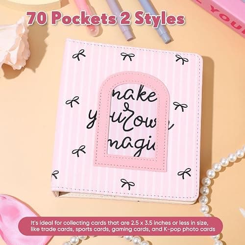 Jaloro Photocard Binder Pink Bows Kpop Binder Collector Album Idol Display Book with 60 Card Slots 10 Postcard Slots PU Leather Cover with Clear Sheet Protectors Fans Gift Merchandise for Collection thumbnail 3