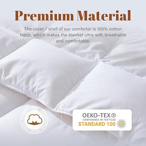 Cosybay Heavyweight Queen Size Feather Down Fiber Comforter - White Thicker Winter Duvet Insert, Ultra Soft 100% Cotton Cover, Luxury Hotel Bedding with Corner Tabs, 90"x90" thumbnail 4