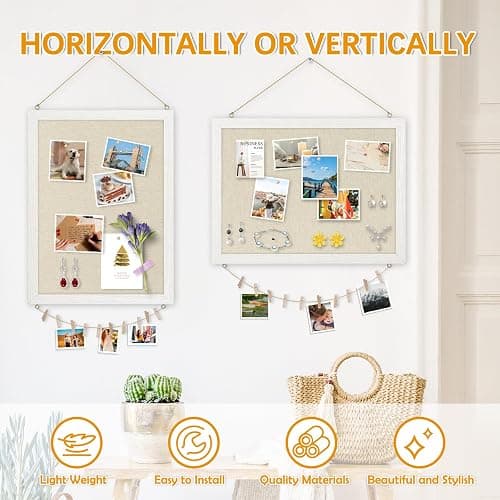 DOLLAR BOSS Bulletin Boards with Linen 1-Pack 16''X 12'' Double-Sided Cork Board for Walls Wood Framed Bulletin Boards, Small Pin Board for Home Kitchen Office Decorative Hanging 10 Pushpins thumbnail 7