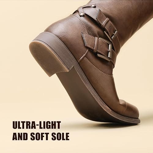JustFab Womens Knee High Boots Faux Leather Brown Riding Boots Knee High Boots for Women Womens Low Heel Casual Boots for Women thumbnail 6