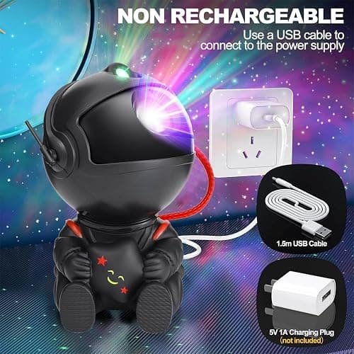 VEANANO Astronaut Galaxy Projector, Star Projector Night Light, Spaceman Light Projector with Remote Control, USB Powered 360° Adjustable Space Buddy Projector for Kids Bedroom Adults Room (Black) thumbnail 5