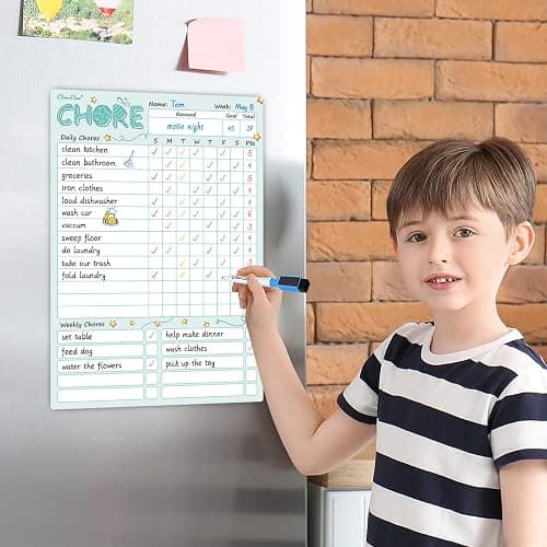Magnetic Dry Erase Chore Chart - 8.5"x12" Behavior Responsibility Chore Board for Kids, Teenagers - 6 Extra Fine Point Markers Included - Shipped Flat 2 Pcs Blue & Pink thumbnail 2