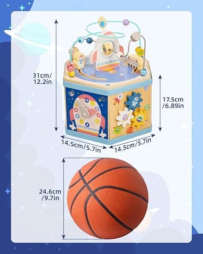 Gleamkid Large Wooden Space Activity Cube Toys, 9-in-1 Early Educational Montessori Learning Toys for 2 3 4 Toddlers with Abacus Bead Maze for 24+ Months Boys Girls First Birthday thumbnail 8