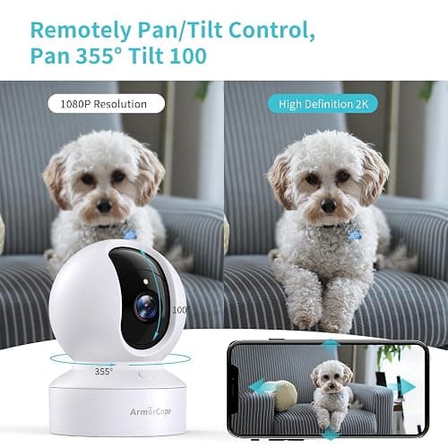 Armorcope Pet Camera, 2K HD Dog Camera with Phone APP, 360° Pan/Tilt View Puppy Cam, One Click Call for Baby Monitor, MagivPix Night Vision,Motion Tracking Alarm with Cloud/Local SD -2 Pack thumbnail 4