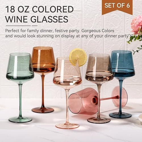 Colored Wine Glasses Set of 6-18oz【Hand Blown】Crystal Colorful Wine Glasses with Stem-Muticolor Wine Glass Wedding gift set for wine lovers Red White Wine Dinner thumbnail 2
