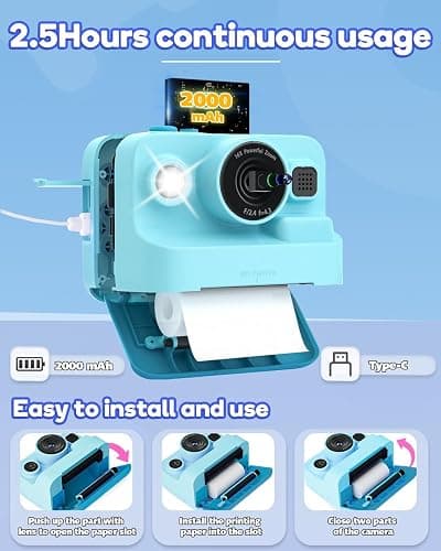 Dylanto Kids Camera Instant Print,1080P Kids Instant Cameras That Print Photos,Christmas Birthday Gifts for Girls Age 3-12,Portable Toy for 3 4 5 6 7 8 9 10 Year Old Girls Boys-Blue thumbnail 6