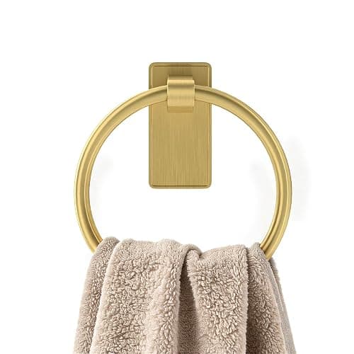 STWWO Gold Towel Ring for Bathroom, Adhesive Hand Towel Holder for Bathroom, Kitchen, No Drill - Image 1