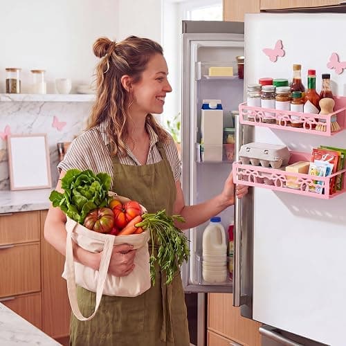 Beeveer 2 Pack Lace Bow Magnetic Spice Rack for Refrigerator Metal Magnet Basket Shelf for Fridge Seasoning Storage Organizers Home Decor Kitchen Accessories (Pink) thumbnail 4