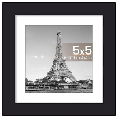 upsimples 5x5 Picture Frame, Display Pictures 4x4 with Mat or 5x5 Without, Wall Hanging Photo Frames, Black, 1 Pack - Image 1