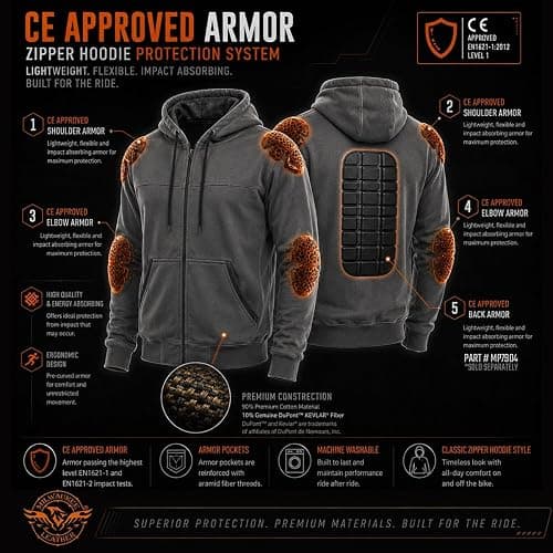 Milwaukee Leather Men's Streetguard Riding Hoodie - Aramid Reinforced with CE Shoulder and Elbow Armor - Large Black thumbnail 6