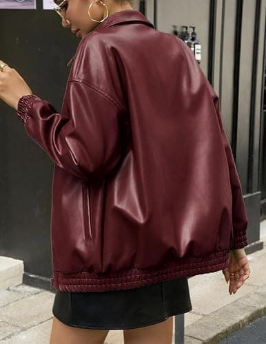 GraceSelect Women's Oversized Leather Jacket, Casual Soft Faux Leather Zip Motorcycle Coat With Pocket 2025 Fall Fashion thumbnail 3