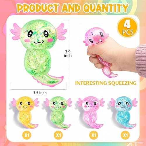 LSGYPAQ 4PCS Glitter Stress Relief Axolotl Toy Cute Malt Sugar Filled Sensory Fidget Toy for Kids Adults Soothing Birthday Party Favors Gift (4 Colors) thumbnail 3