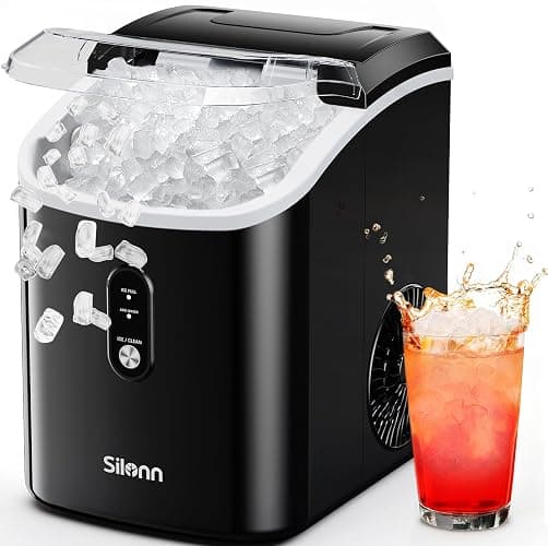 Silonn Nugget Ice Makers Countertop, Chewable Pellet Ice Machine with Self Cleaning Function, Portable Pebble Ice Maker with Ice Scoop for Home Kitchen Office, Black - Image 1