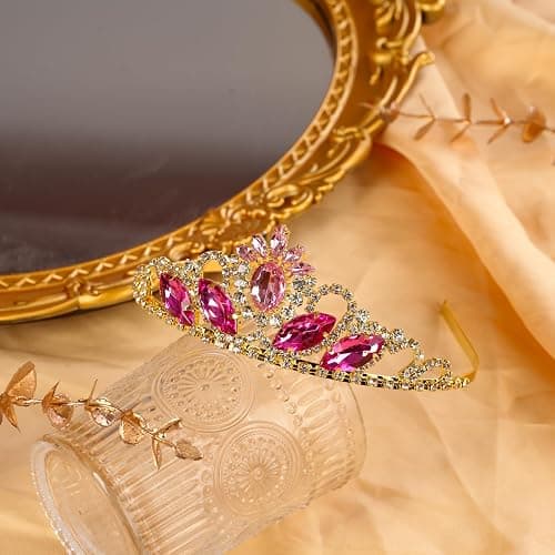 JINSAWW Princess Crown Dress-up Headband Birthday Wedding Gold Crown Halloween Cosplay Hair Accessories for Her thumbnail 2